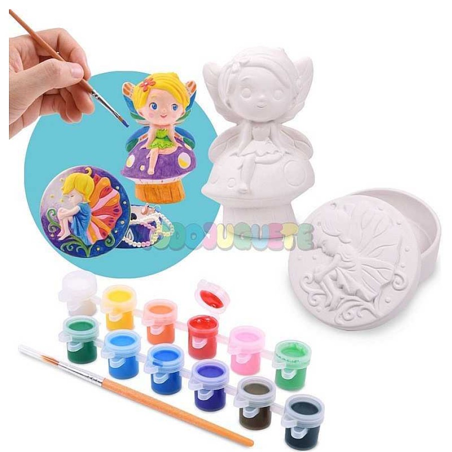 Manualidades Playgo Ltd | Set Joyero Y Hada Cer Mica Para Pintar 15 Piezas