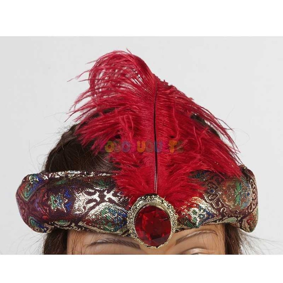 Disfraces Y Accesorios Todojuguete | Sombrero Hind Con Pluma Roja Y Diamante Adulto