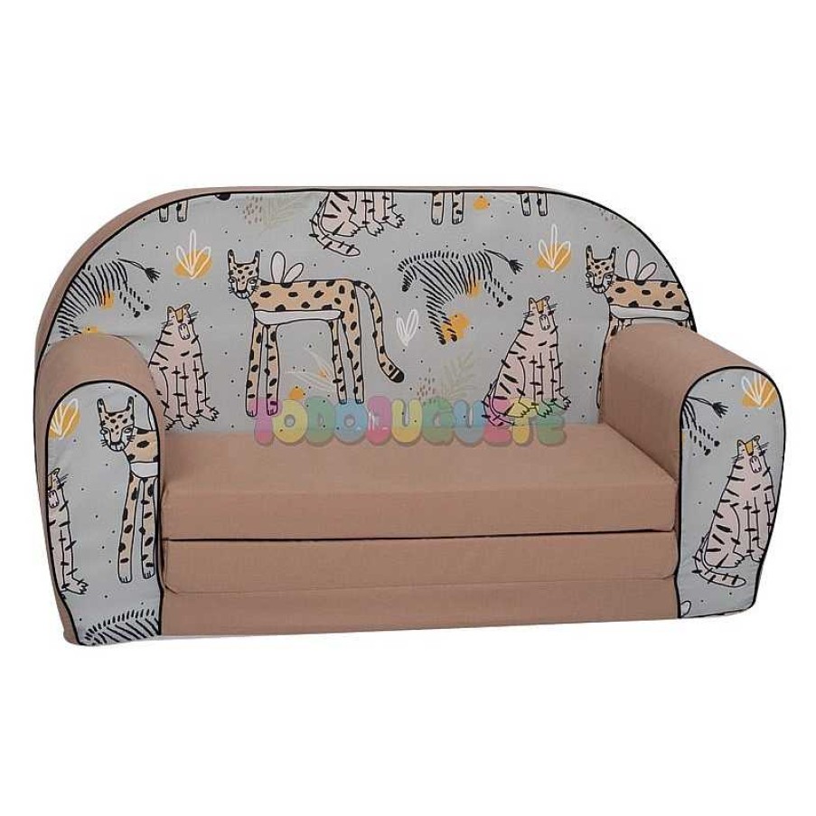 Puericultura Todojuguete | Sof Infantil Beige-Gris Leopardo Y Cebra