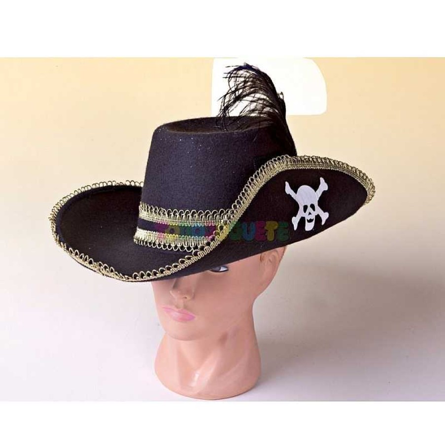 Disfraces Y Accesorios Todojuguete | Sombrero Gran Pirata Calavera Fieltro Con Pluma