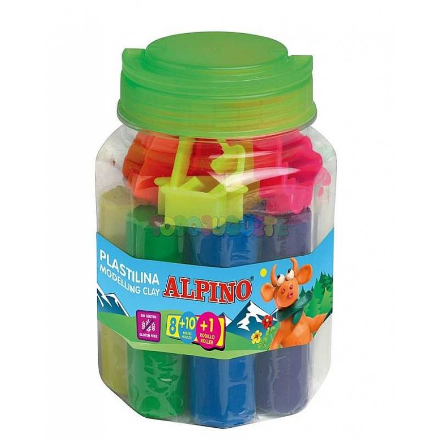 Manualidades Alpino | Kit Plastilina 8 Colores 10 Moldes +Acc.Alpino