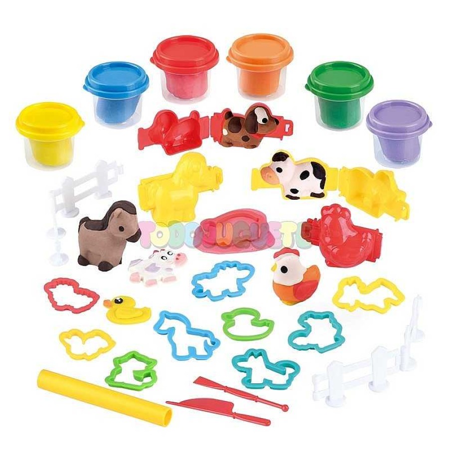 Manualidades Playgo Ltd | Set Granja 6 Botes Plastilina Farm & Animal Dough