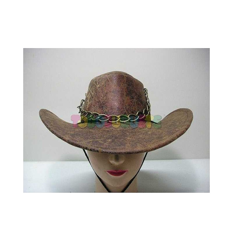 Disfraces Y Accesorios Todojuguete | Sombrero Cowboy Piel Con Cadena Adulto