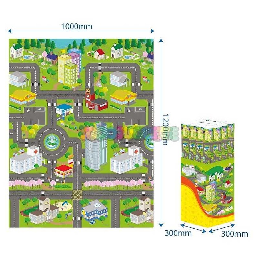 Primera Infancia Todojuguete | Alfombra Eva Mapa Ciudad City Green 120X100 Cm