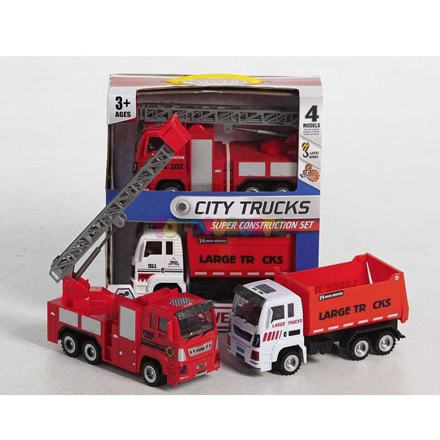 Coches, Circuitos Y Parkings Todojuguete | Set 2 Cami N City Trucks Volquete+Bomberos 25 Cm