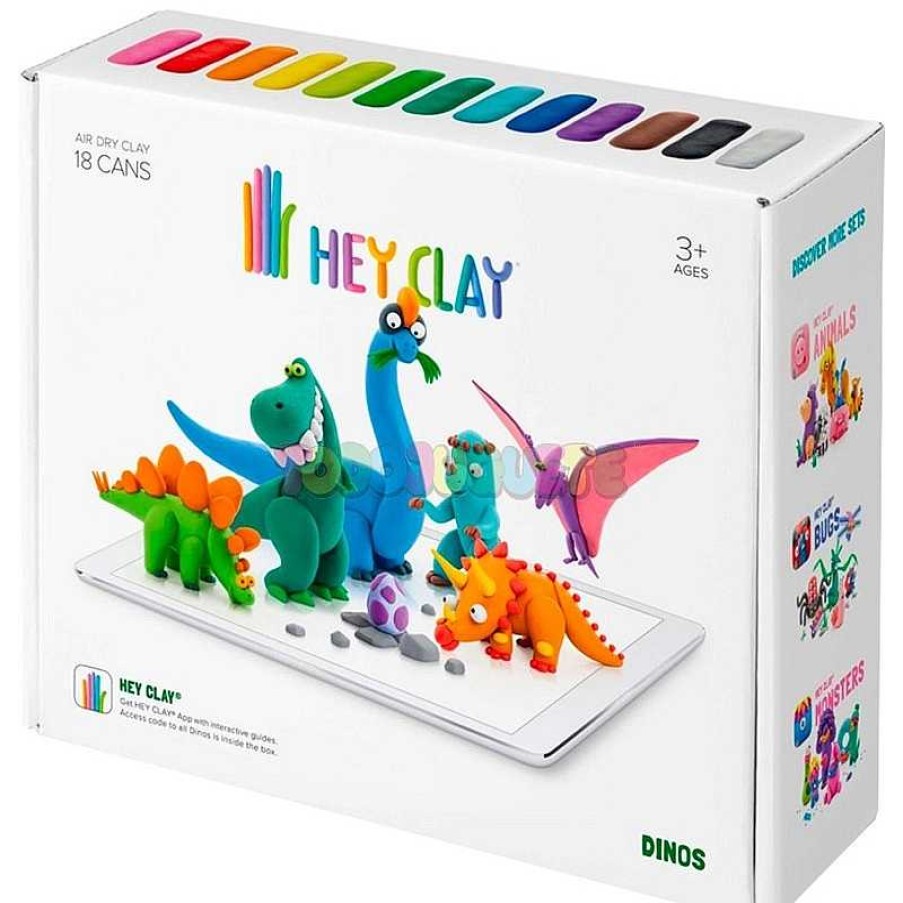 Manualidades Todojuguete | Hey Clay Dinosaurios Caja 18 Botes Plastilina