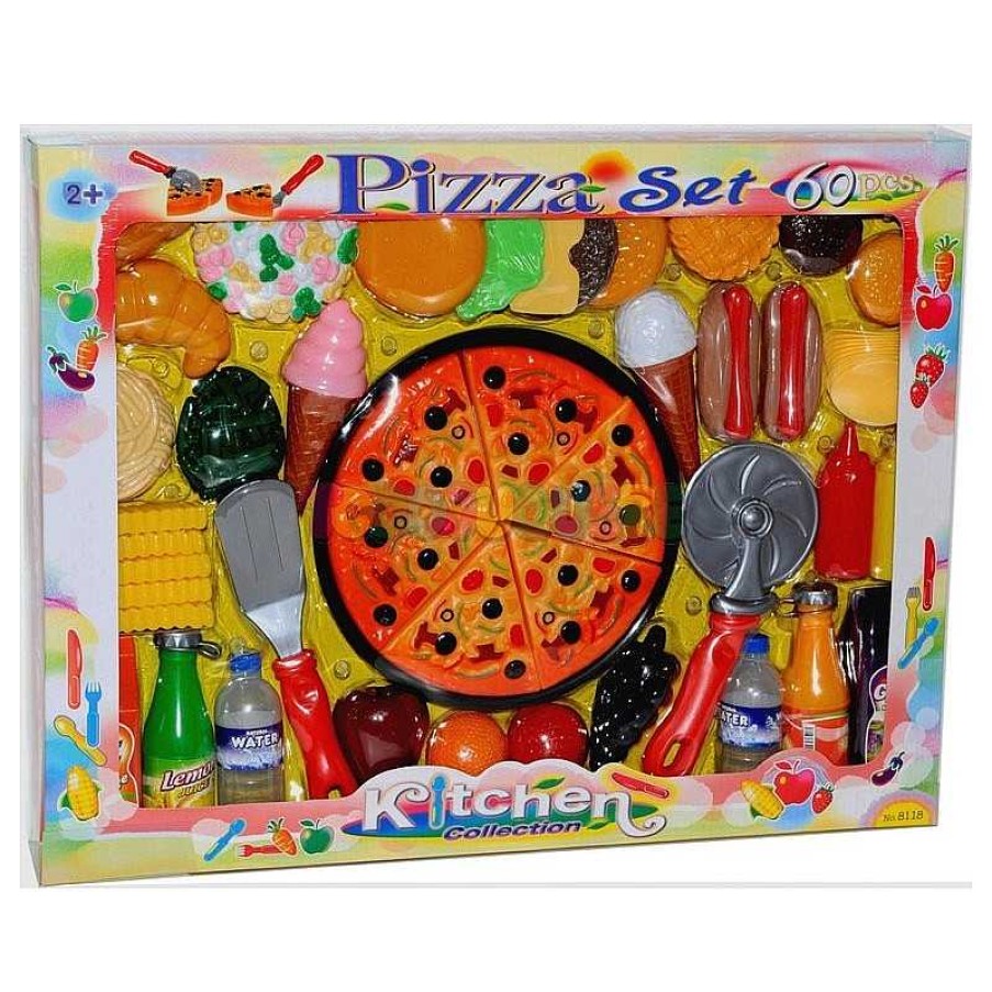 Profesiones Y Actividades Todojuguete | Gran Set Pizza+Alimentos 60 Pzs Kitchen Collection