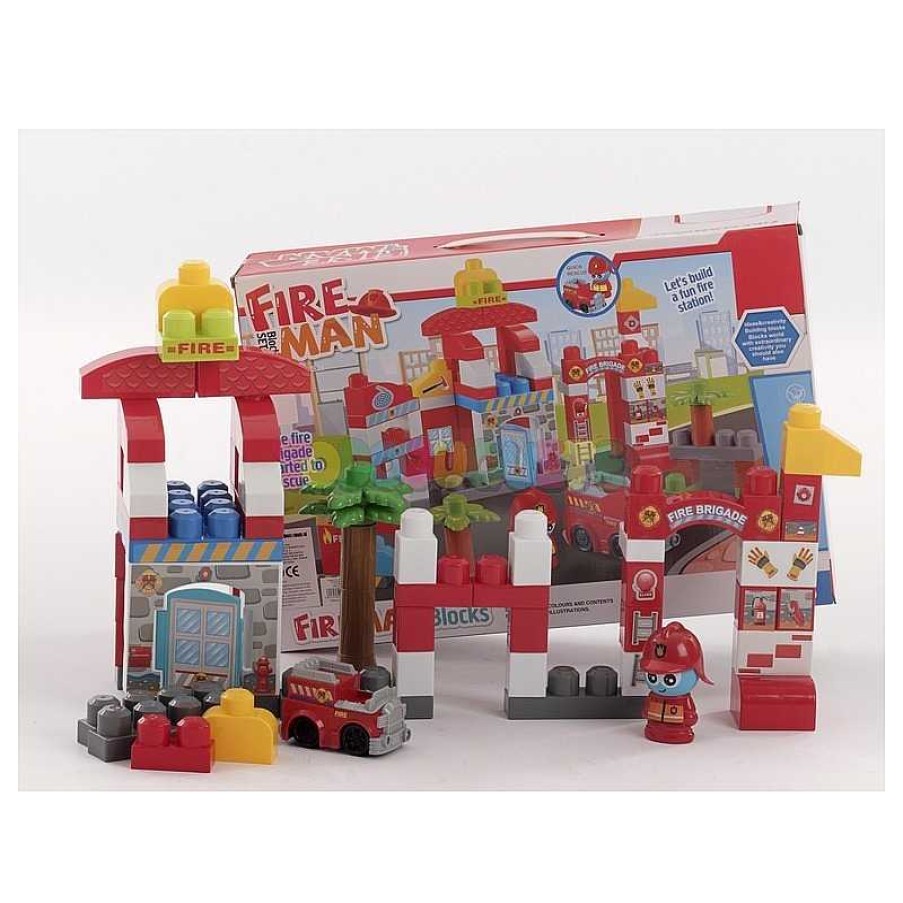 Juegos De Construcci N Todojuguete | Estaci N De Bomberos 80 Piezas Fire Man Blocks