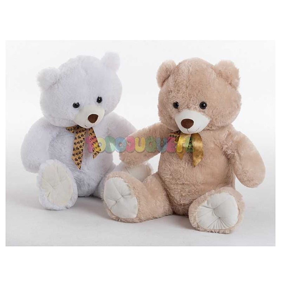 Peluches Todojuguete | Oso Peluche Con Lazo Huellas 60Cm Blanco O Beige