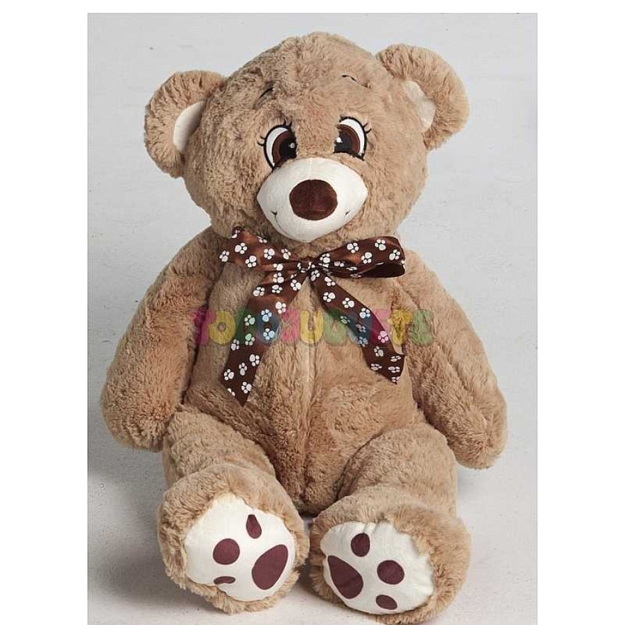 Peluches Todojuguete | Peluche Oso 45 Cm Lazo Marr N Con Huellas