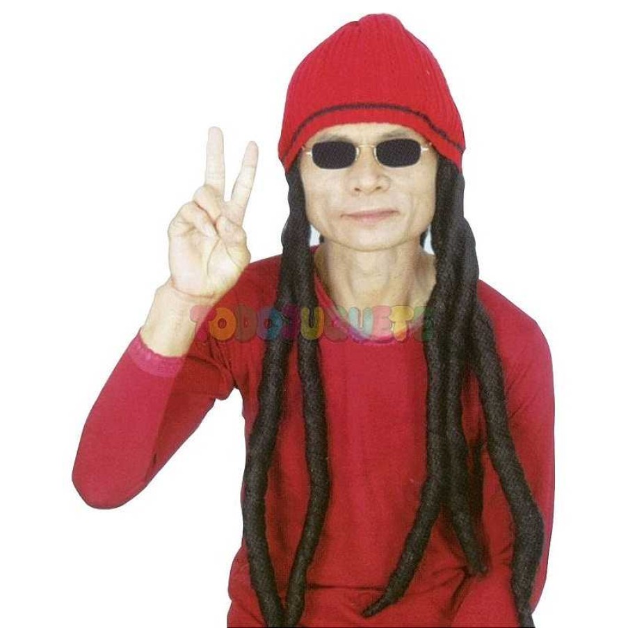 Disfraces Y Accesorios Todojuguete | Peluca Rastas Larga Con Gorro Rojo Adulto