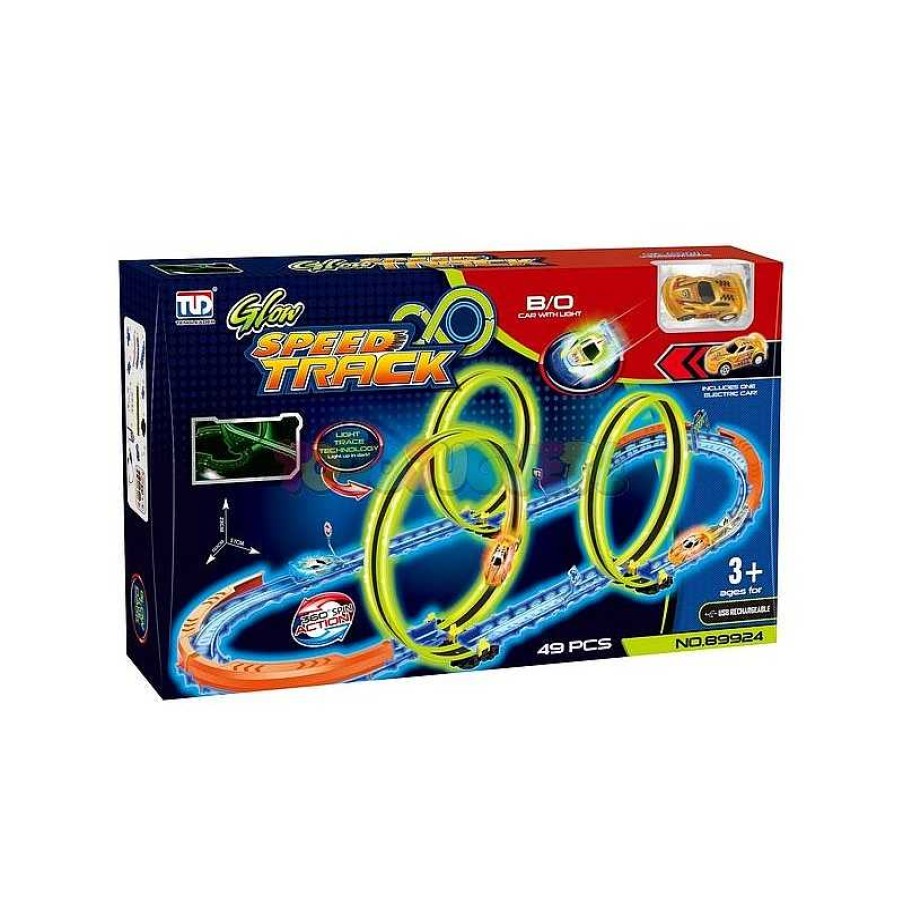 Coches, Circuitos Y Parkings Todojuguete | Circuito Coche Con Luz 49 Pzas Glow Sopeed Track