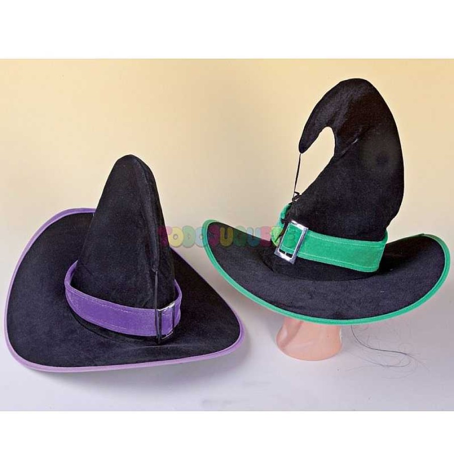 Disfraces Y Accesorios Todojuguete | Sombrero Bruja Hebilla Ribete Verde/Lila Xh1808-2